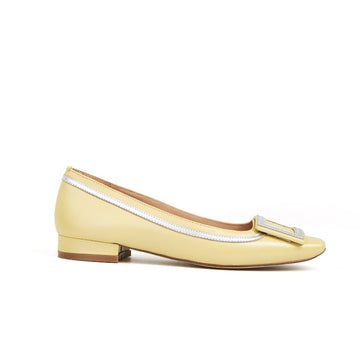 Adeline Flat Buckle Pump in Sheep Leather - Lemon Yellow/Silver - #shoShoesp_name#
