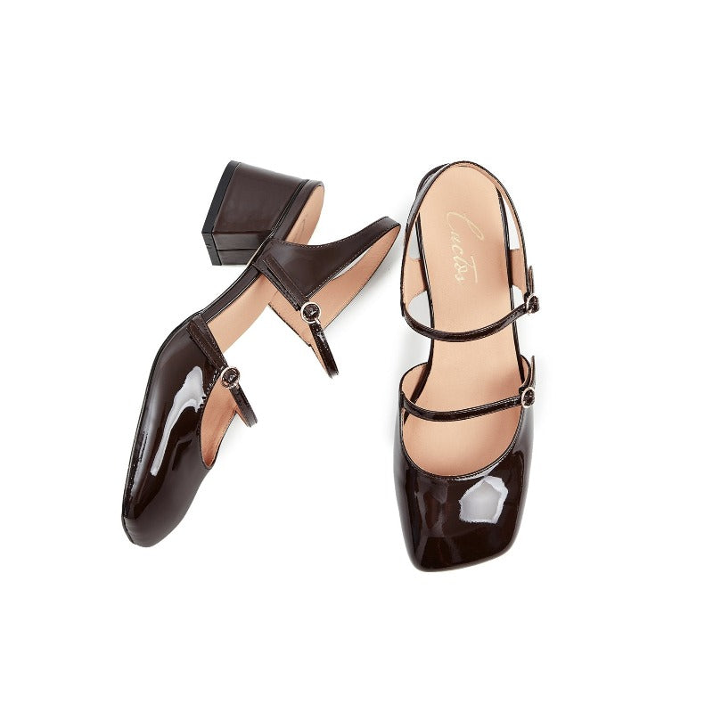 Camilla Mary Jane Shoes Double Strap Low Heels - Espresso – CUCTOS