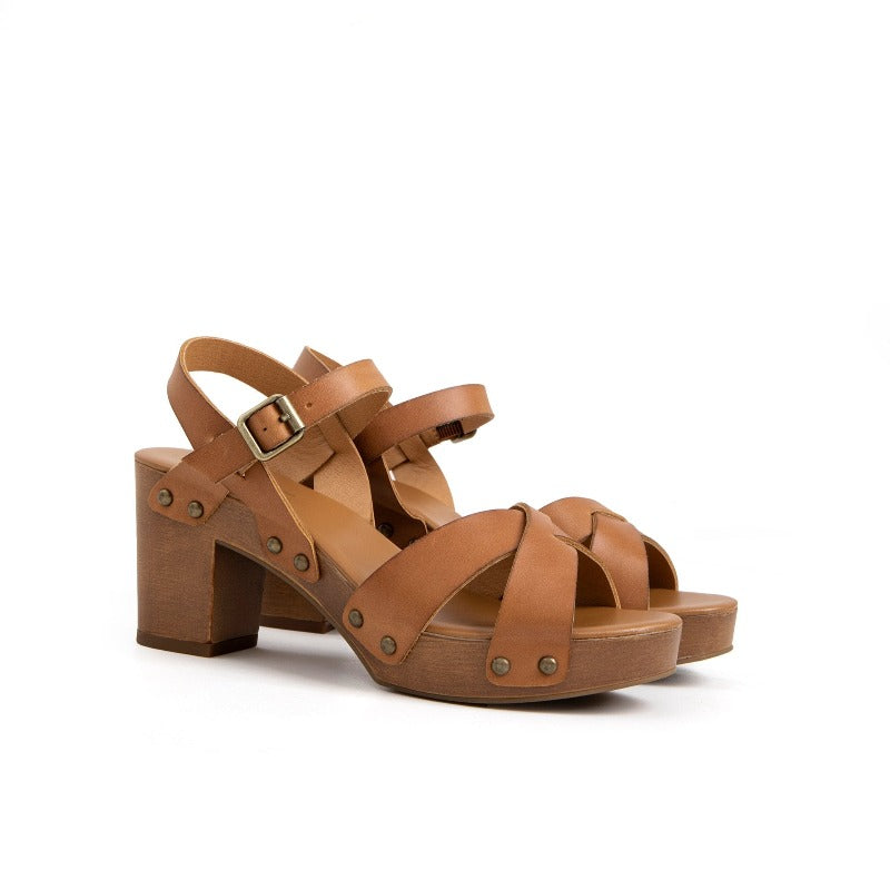Cynthia Criss-Cross Strap Studs Clog - Brown