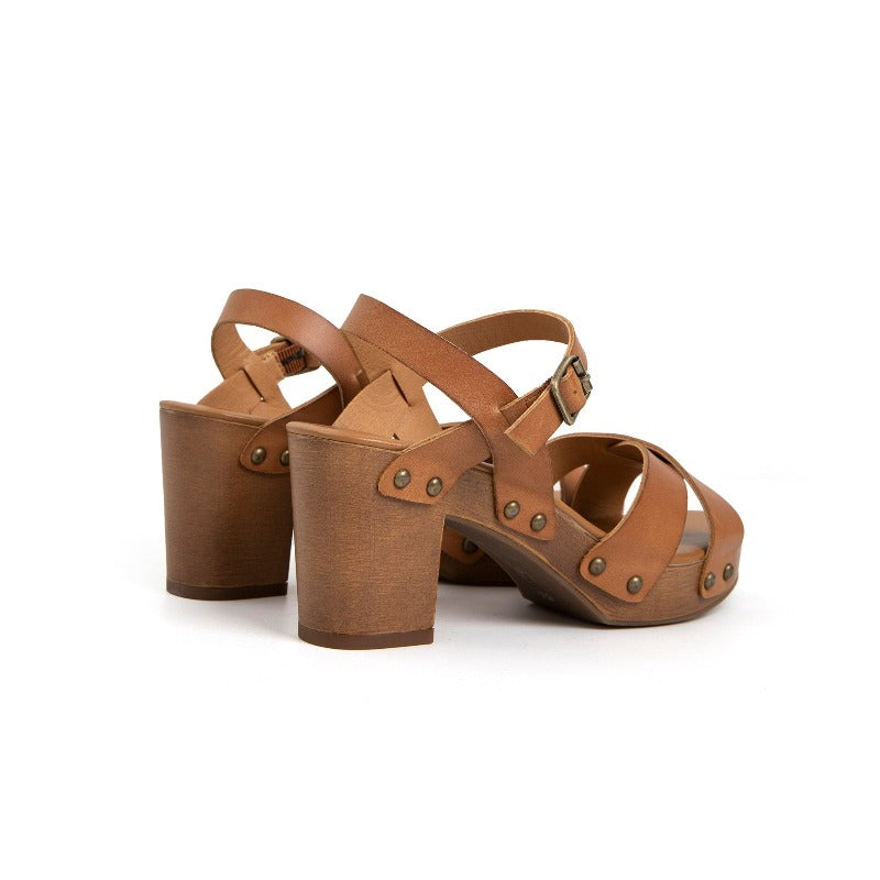 Cynthia Criss-Cross Strap Studs Clog - Brown