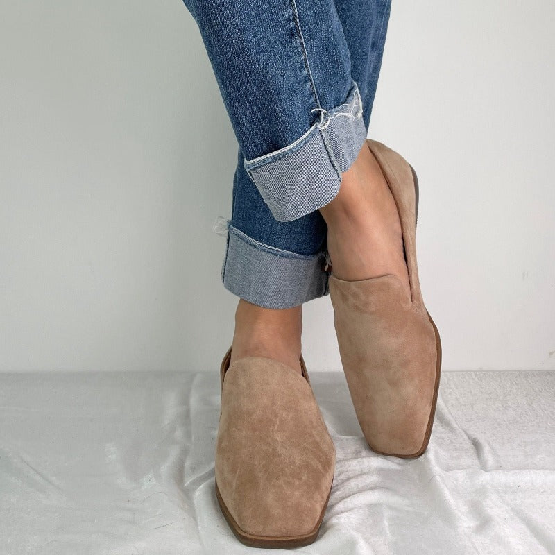 Frances Flat Pump Loafer in Kid Suede-Blush - #shoShoesp_name#