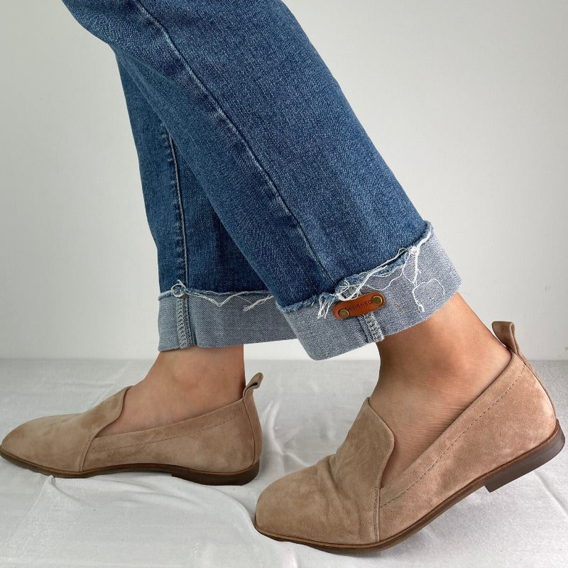 Frances Flat Pump Loafer in Kid Suede-Blush - #shoShoesp_name#