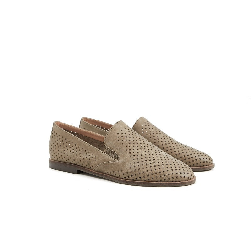 Gloria Women Slip-on Perf Loafer Flats-Moss Green