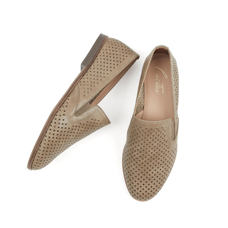 Gloria Women Slip-on Perf Loafer Flats-Moss Green