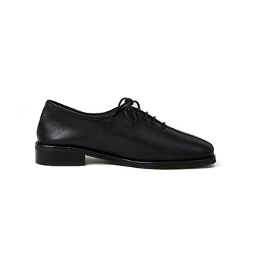 Heather Flat Pump Unlined Lace-Up in Cow Leather - Black - #shoShoesp_name#