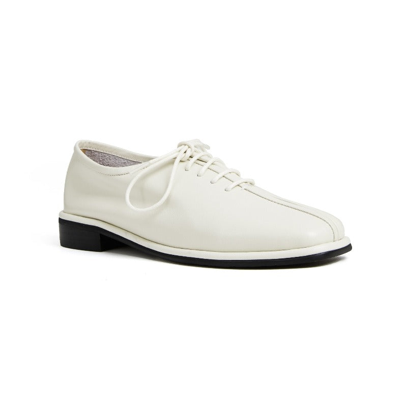 Heather Flat Pump Unlined Lace-Up in Cow Leather - Cream - #shoShoesp_name#