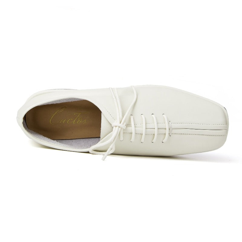 Heather Flat Pump Unlined Lace-Up in Cow Leather - Cream - #shoShoesp_name#