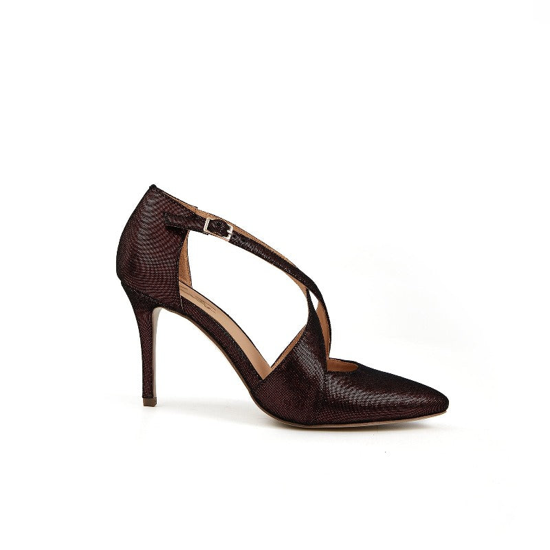 Juliet Cross-Strap Thin Heel Sandal-Red Wine